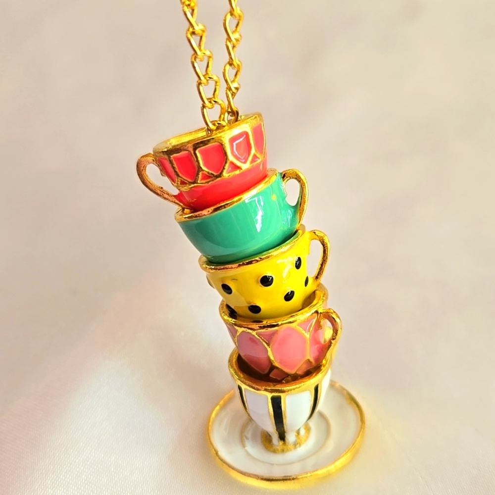 🐰 New 24" Alice in Wonderland Stacking Teacups Necklace - Spring 🐇